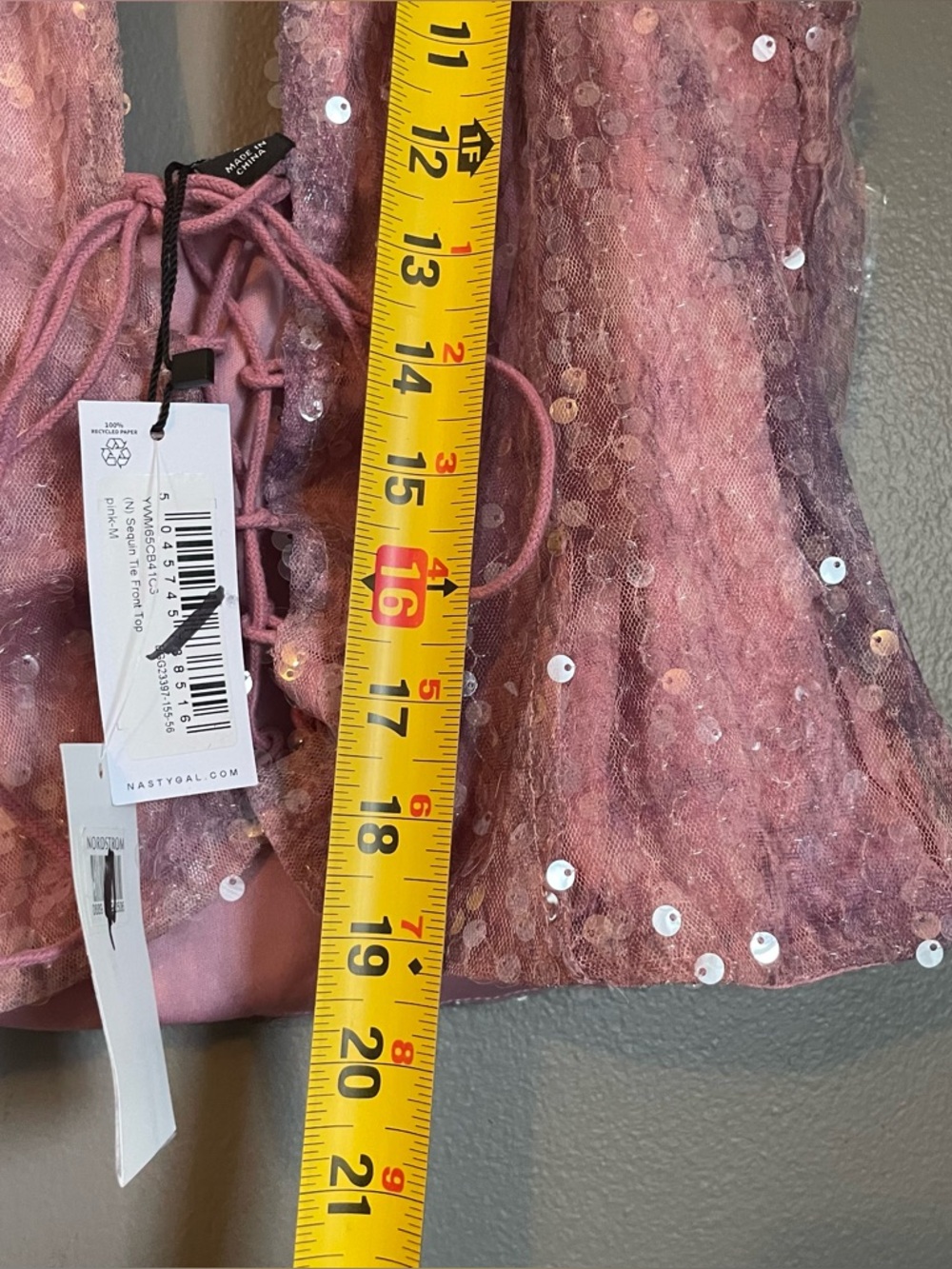 NWT Nasty Gal Sz Medium Women’s Pink Sequin Tie Front Blouse Halter Top Ret $56! - Picture 7 of 10